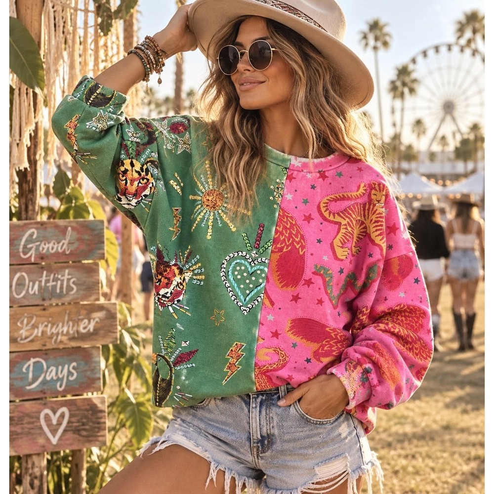 Farm Rio Jungle Sky Tiger sweatshirt sque rare like new festival ethnic boho M